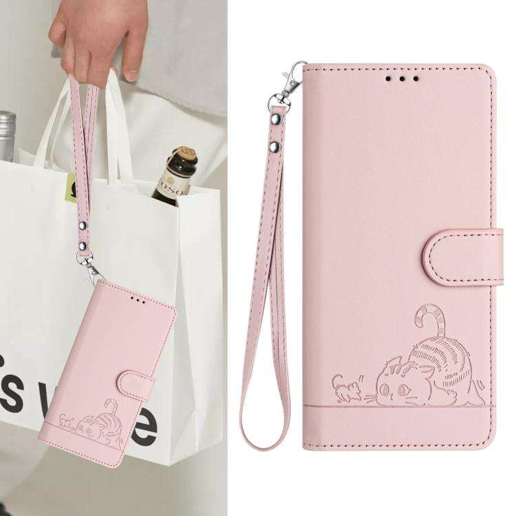 For Umidigi G100 Pro Cat Rat Embossed RFID Leather Phone Case with Lanyard(Pink)