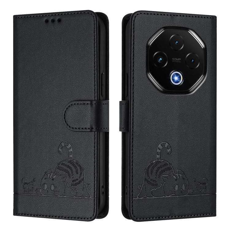 For Umidigi G100 Pro Cat Rat Embossed RFID Leather Phone Case with Lanyard(Black)