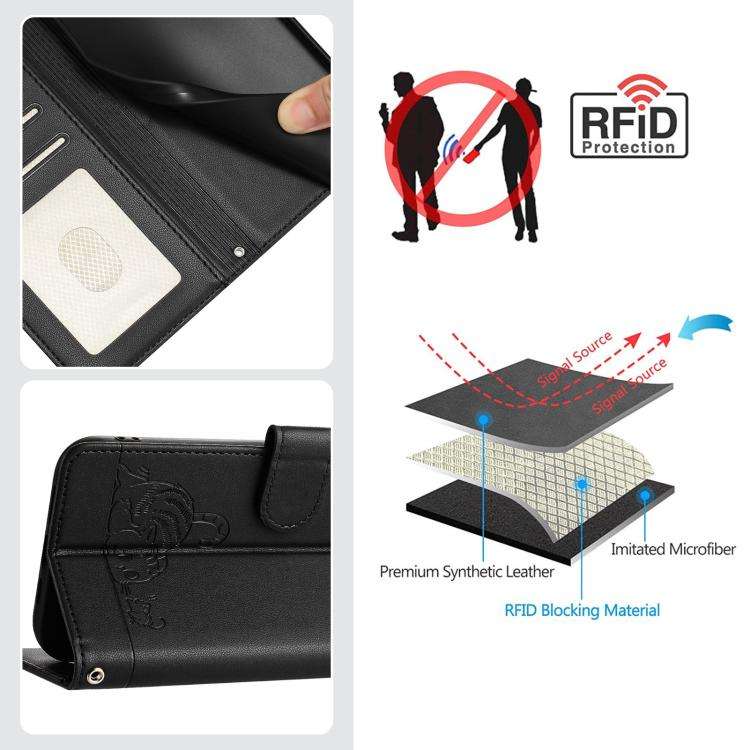 For Umidigi G100 Pro Cat Rat Embossed RFID Leather Phone Case with Lanyard(Black)