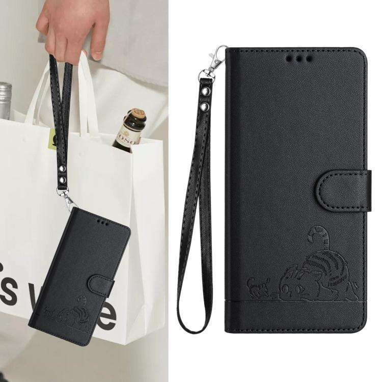 For Umidigi G100 Pro Cat Rat Embossed RFID Leather Phone Case with Lanyard(Black)