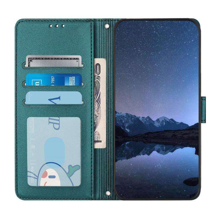 For Umidigi G100 Pro Cat Rat Embossed RFID Leather Phone Case with Lanyard(Peacock Green)