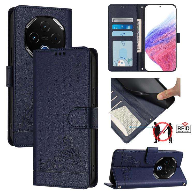 For Umidigi G100 Pro Cat Rat Embossed RFID Leather Phone Case with Lanyard(Blue)