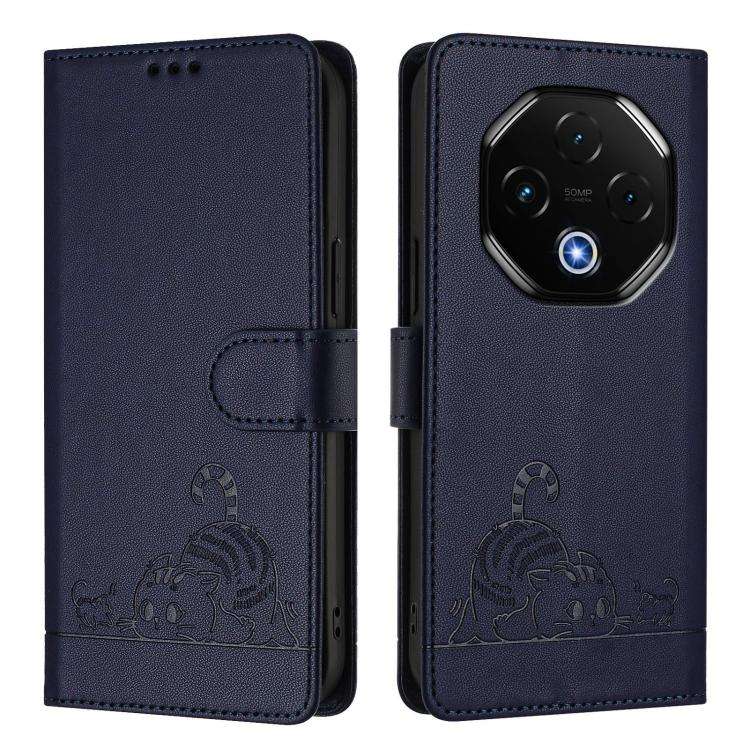For Umidigi G100 Pro Cat Rat Embossed RFID Leather Phone Case with Lanyard(Blue)