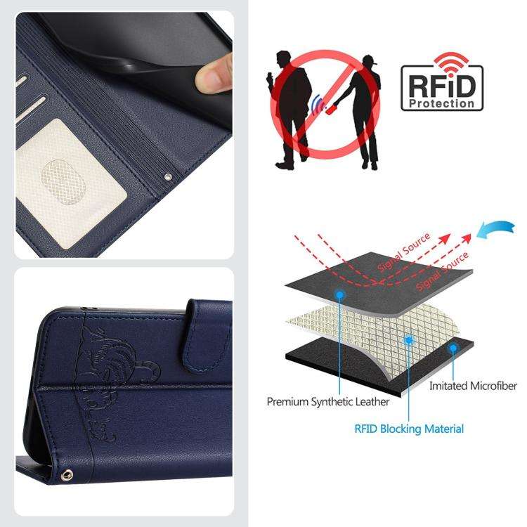 For Umidigi G100 Pro Cat Rat Embossed RFID Leather Phone Case with Lanyard(Blue)
