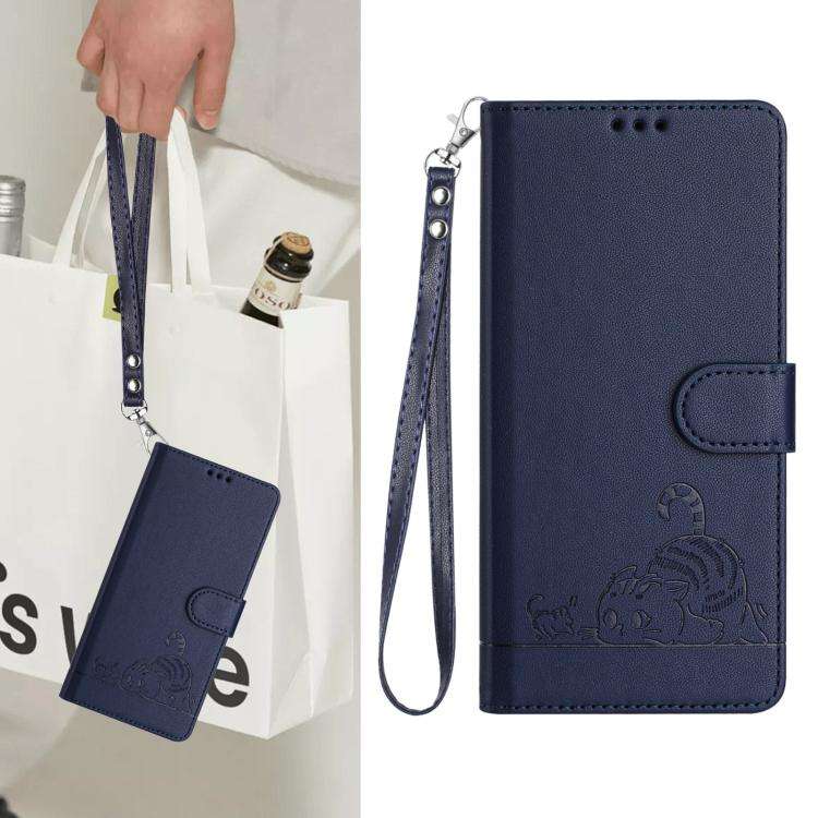 For Umidigi G100 Pro Cat Rat Embossed RFID Leather Phone Case with Lanyard(Blue)