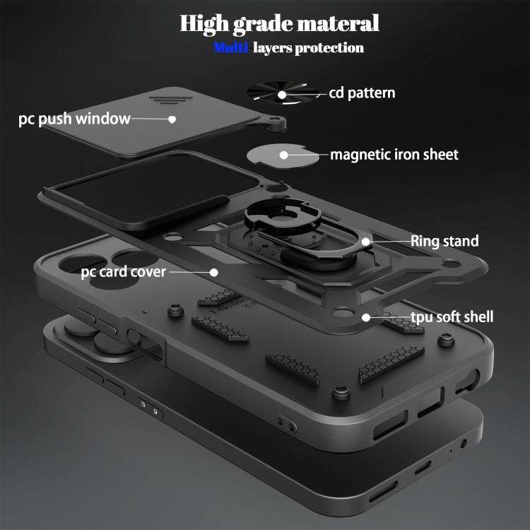For ZTE Blade V80 Pro Sliding Camera Cover Design TPU+PC Phone Case(Black)