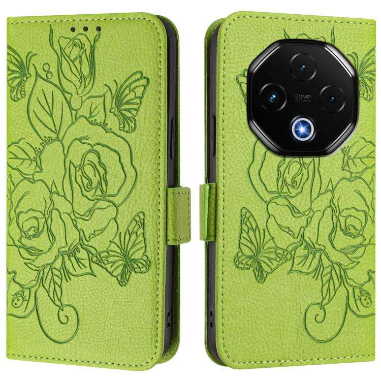 For UMIDIGI G100 Pro Embossed Rose RFID Anti-theft Leather Phone Case(Green)