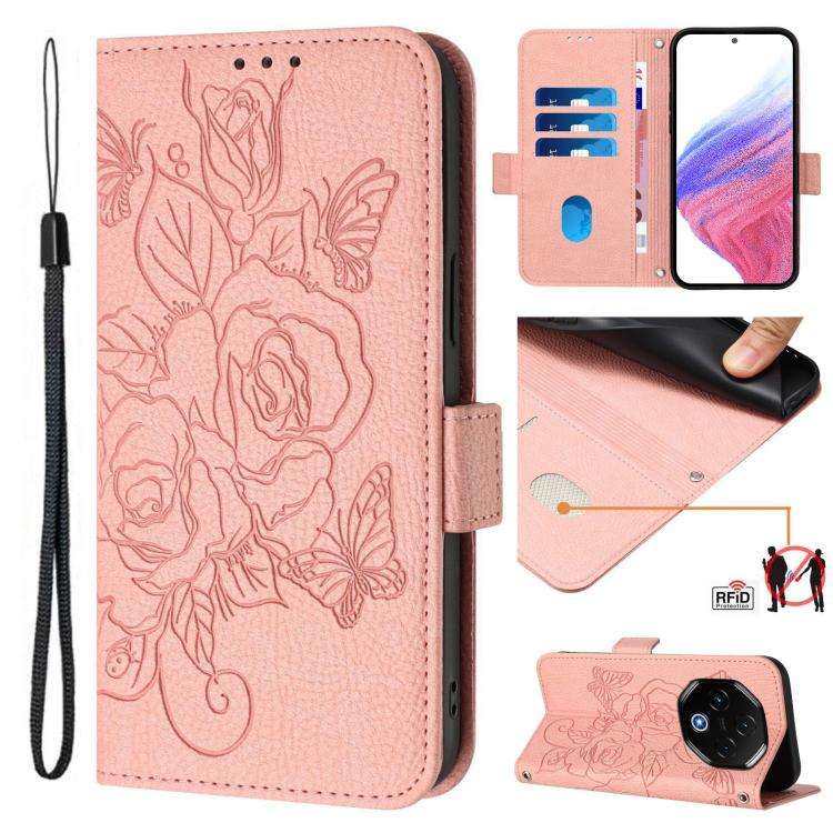 For UMIDIGI G100 Pro Embossed Rose RFID Anti-theft Leather Phone Case(Pink)