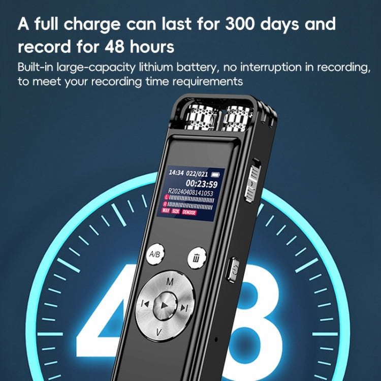 ZD43B Omnidirectional Dual Mic Smart Noise Reduction Voice Recorder, Memory:64GB(Black)