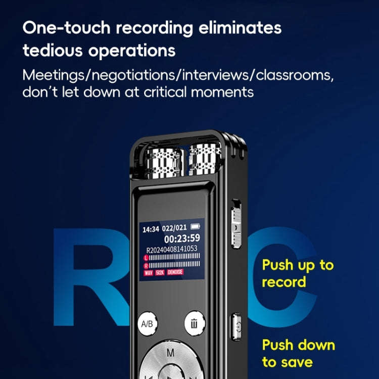 ZD43B Omnidirectional Dual Mic Smart Noise Reduction Voice Recorder, Memory:64GB(Black)