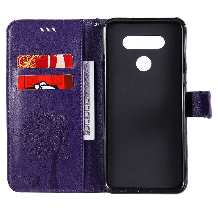 For LG K51 Tree & Cat Embossed Pattern Horizontal Flip Leather Case with Holder & Card Slots & Wa...