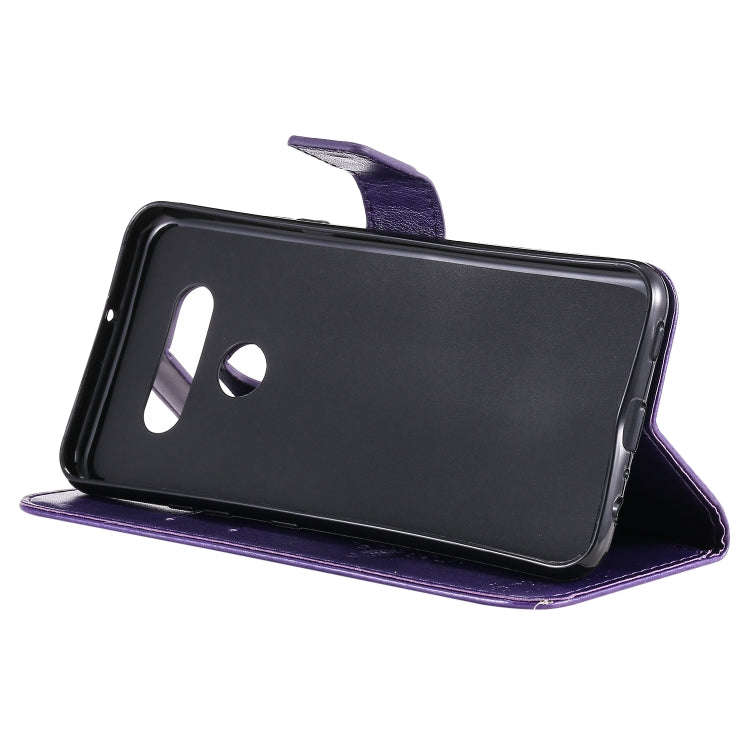 For LG K51 Tree & Cat Embossed Pattern Horizontal Flip Leather Case with Holder & Card Slots & Wa...