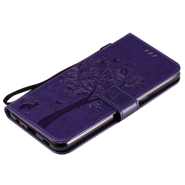For LG K51 Tree & Cat Embossed Pattern Horizontal Flip Leather Case with Holder & Card Slots & Wa...