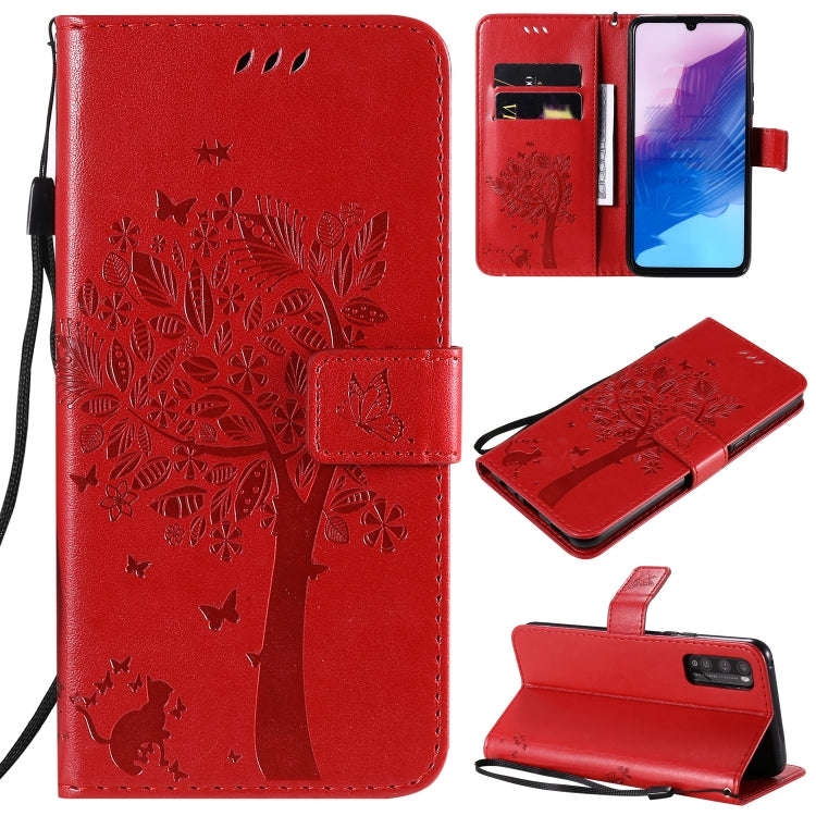 For Huawei Enjoy Z 5G Tree & Cat Embossed Pattern Horizontal Flip Leather Case with Holder & Card...