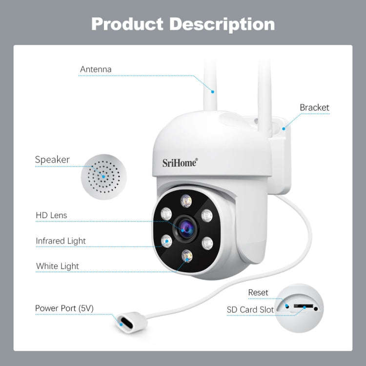 SriHome SH061 2MP 2.4G WiFi AI Humanoid Tracking Infrared Night Vision Camera(EU Plug)