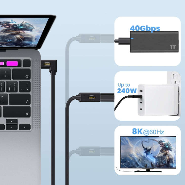 240W USB-C / Type-C Male to Female Multi-function Elbow USB 4.0 Data Extension Cable, Length:1m