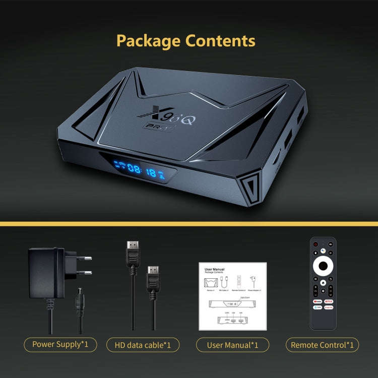 X96Q Pro+ Cortex-A55 Android 14 Octa-core CPU 4K HD Internet Set-top Box, RAM:4GB+64GB(US Plug)