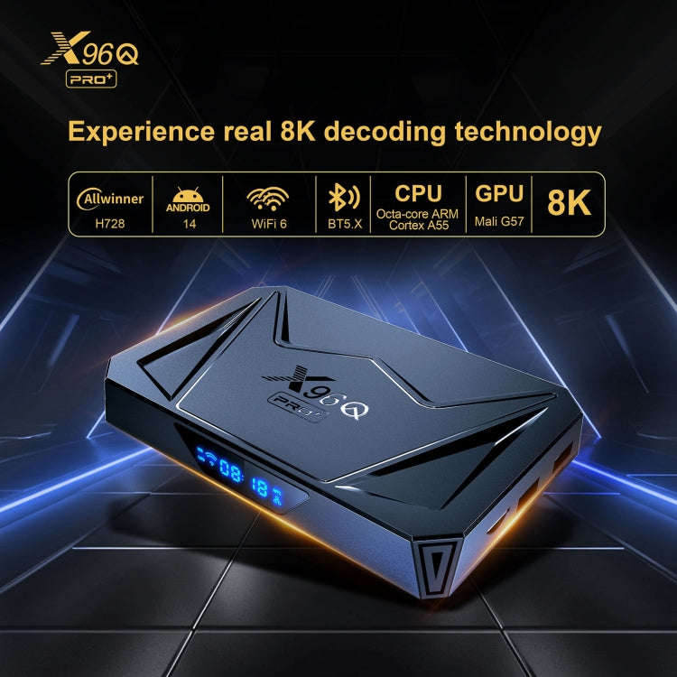 X96Q Pro+ Cortex-A55 Android 14 Octa-core CPU 4K HD Internet Set-top Box, RAM:4GB+64GB(EU Plug)