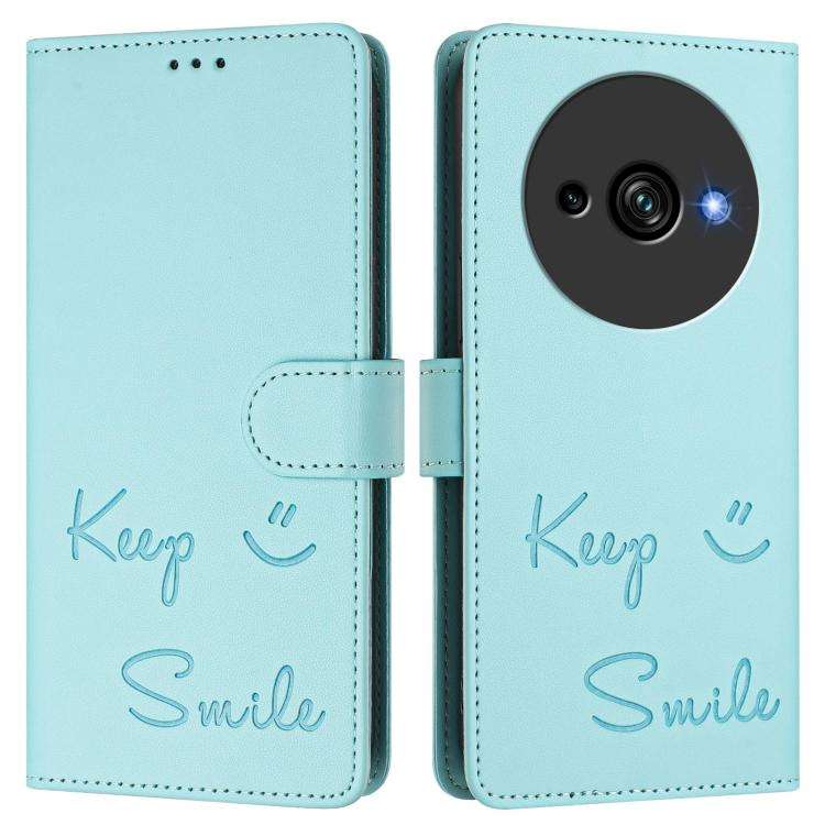 For Oukitel C59 / C59 Pro Smile Embossing RFID Leather Phone Case(Mint Green)
