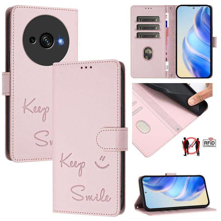 For Oukitel C59 / C59 Pro Smile Embossing RFID Leather Phone Case(Pink)
