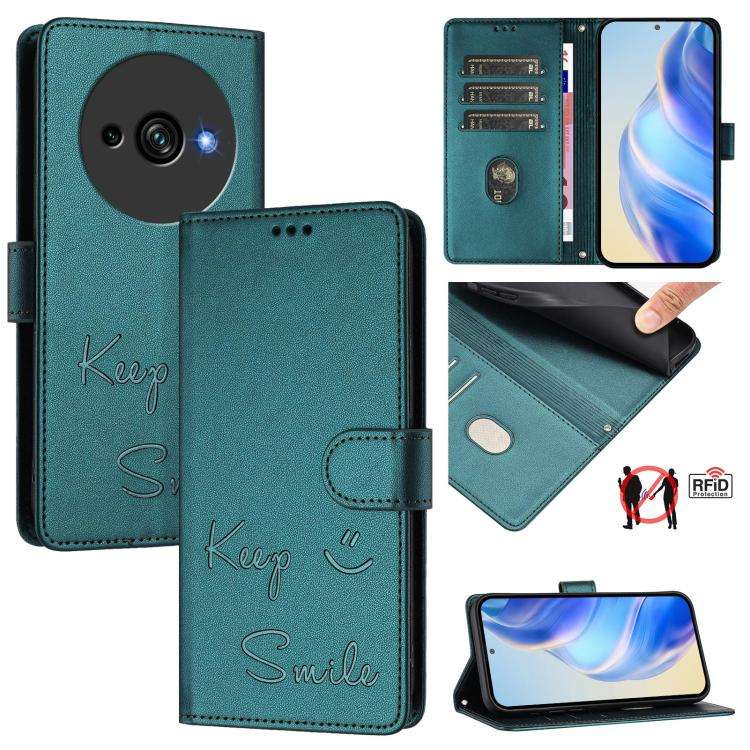For Oukitel C59 / C59 Pro Smile Embossing RFID Leather Phone Case(Peacock Green)