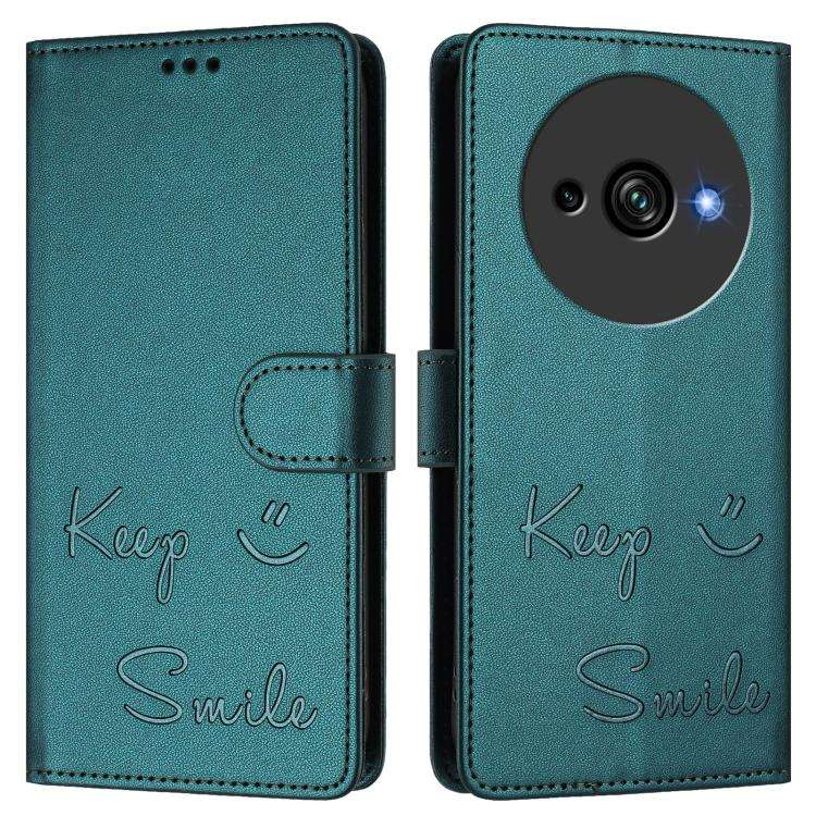 For Oukitel C59 / C59 Pro Smile Embossing RFID Leather Phone Case(Peacock Green)