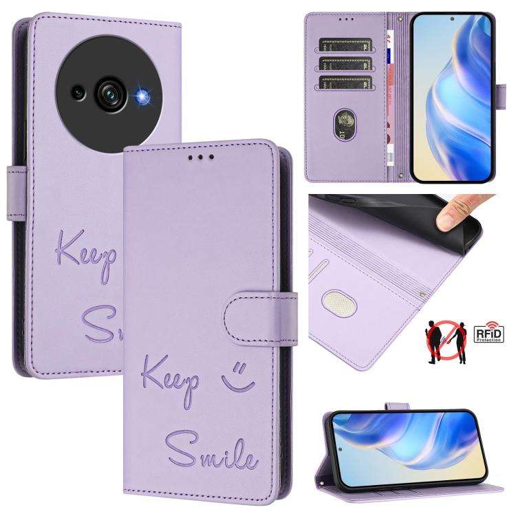 For Oukitel C59 / C59 Pro Smile Embossing RFID Leather Phone Case(Light Purple)