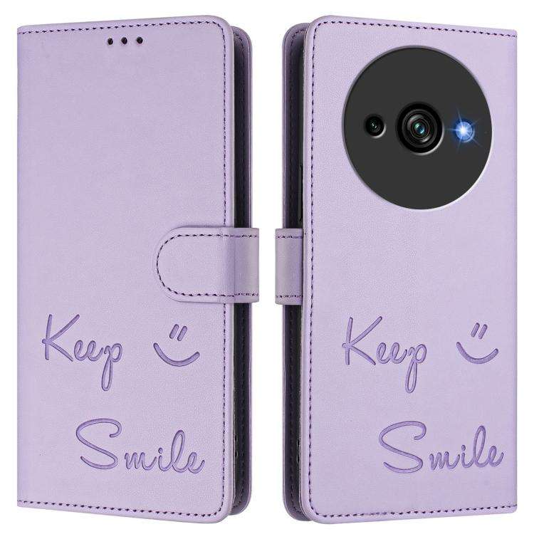 For Oukitel C59 / C59 Pro Smile Embossing RFID Leather Phone Case(Light Purple)