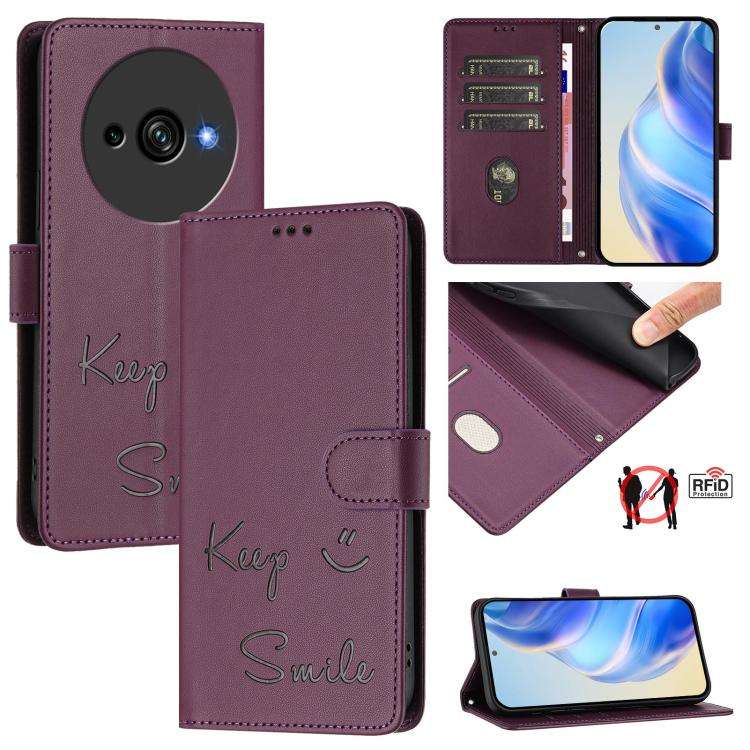 For Oukitel C59 / C59 Pro Smile Embossing RFID Leather Phone Case(Violet)