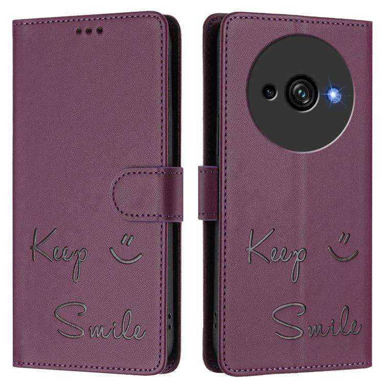 For Oukitel C59 / C59 Pro Smile Embossing RFID Leather Phone Case(Violet)