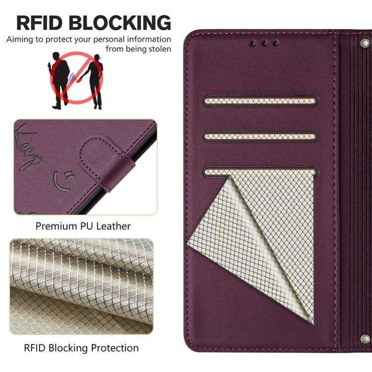 For Oukitel C59 / C59 Pro Smile Embossing RFID Leather Phone Case(Violet)