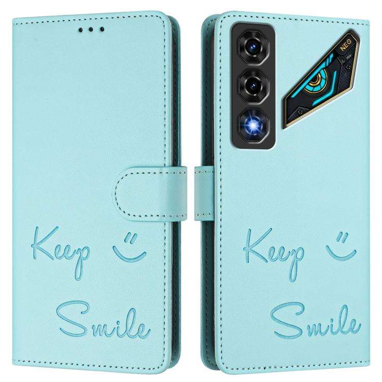For ZTE nubia Neo 5 5G Smile Embossing RFID Leather Phone Case(Mint Green)