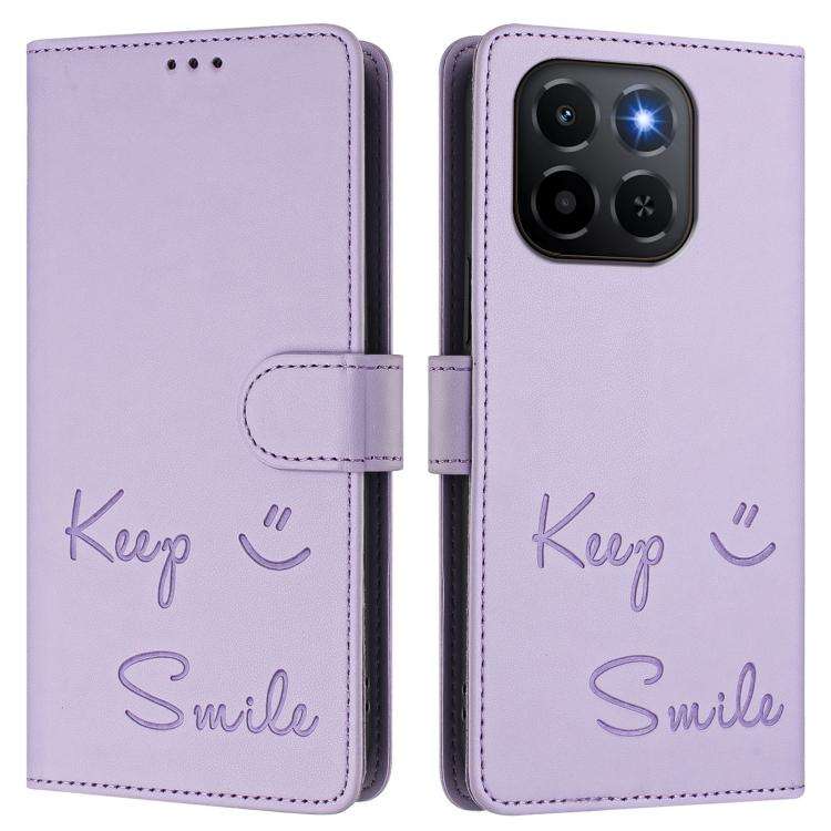 For Honor X6c 4G Smile Embossing RFID Leather Phone Case(Light Purple)