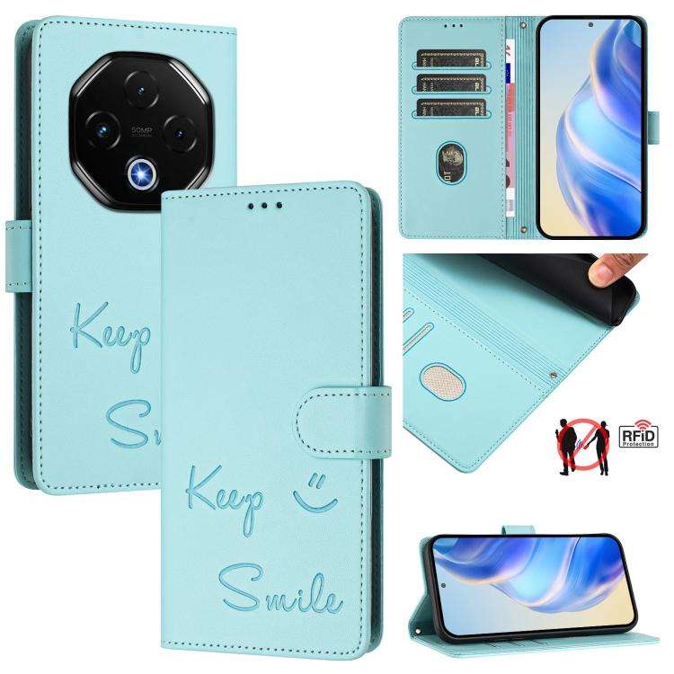 For UMIDIGI G100 Pro Smile Embossing RFID Leather Phone Case(Mint Green)
