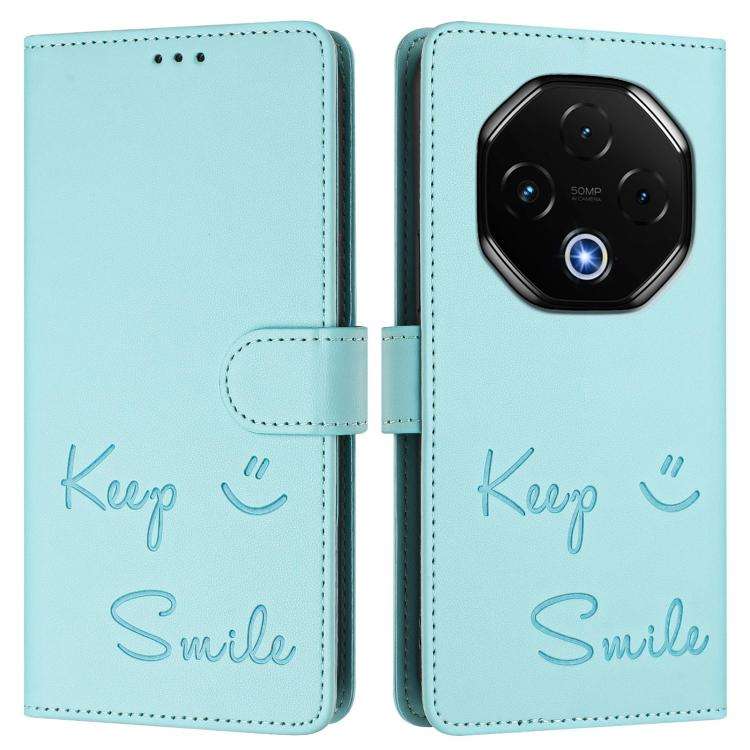 For UMIDIGI G100 Pro Smile Embossing RFID Leather Phone Case(Mint Green)