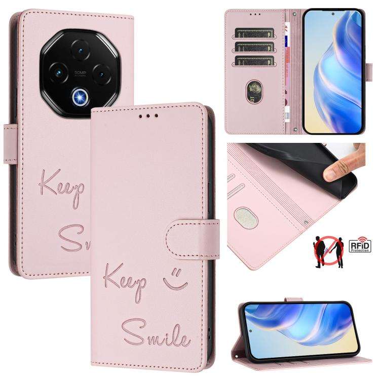 For UMIDIGI G100 Pro Smile Embossing RFID Leather Phone Case(Pink)