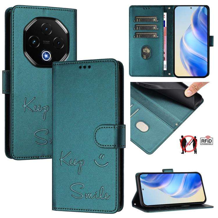 For UMIDIGI G100 Pro Smile Embossing RFID Leather Phone Case(Peacock Green)