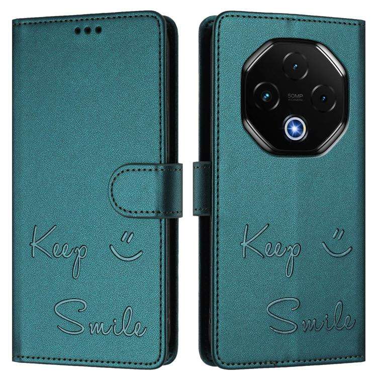 For UMIDIGI G100 Pro Smile Embossing RFID Leather Phone Case(Peacock Green)