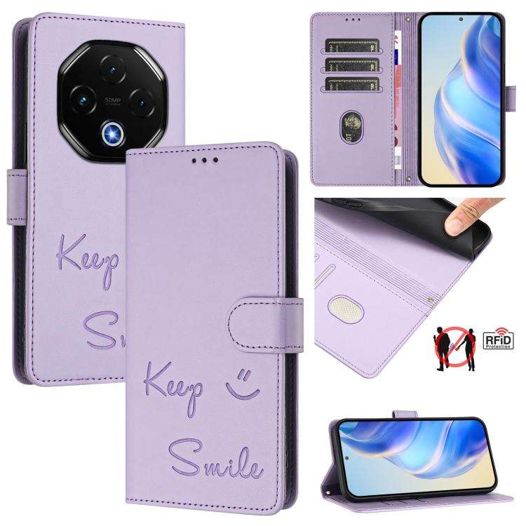 For UMIDIGI G100 Pro Smile Embossing RFID Leather Phone Case(Light Purple)