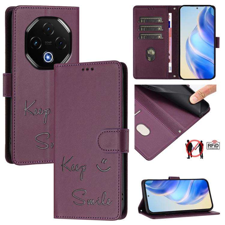 For UMIDIGI G100 Pro Smile Embossing RFID Leather Phone Case(Violet)