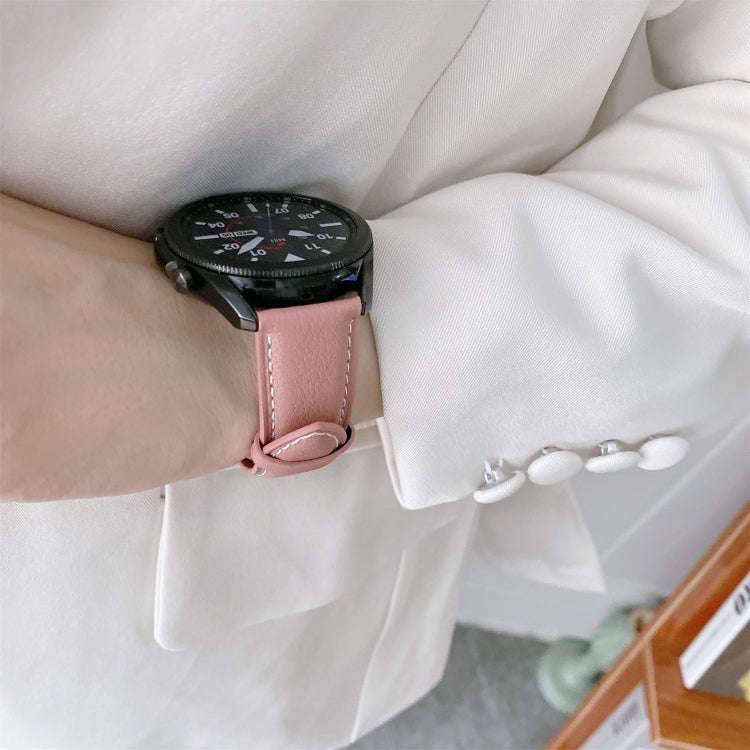 For Samsung Galaxy Watch3 41mm Leather Silver Buckle Watch Band(Dark Blue)