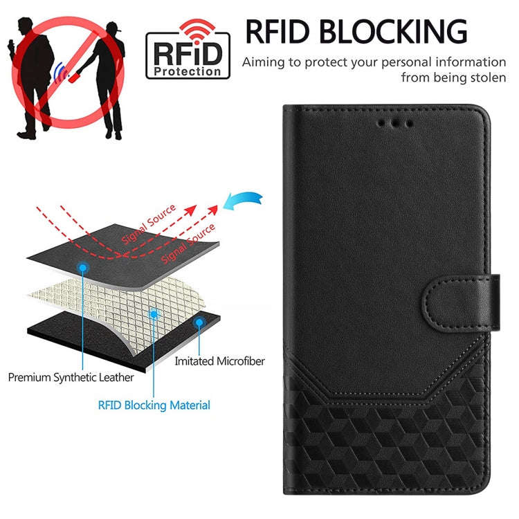 For BLU View 5 Pro Honeycomb Embossing RFID Leather Phone Case(Black)