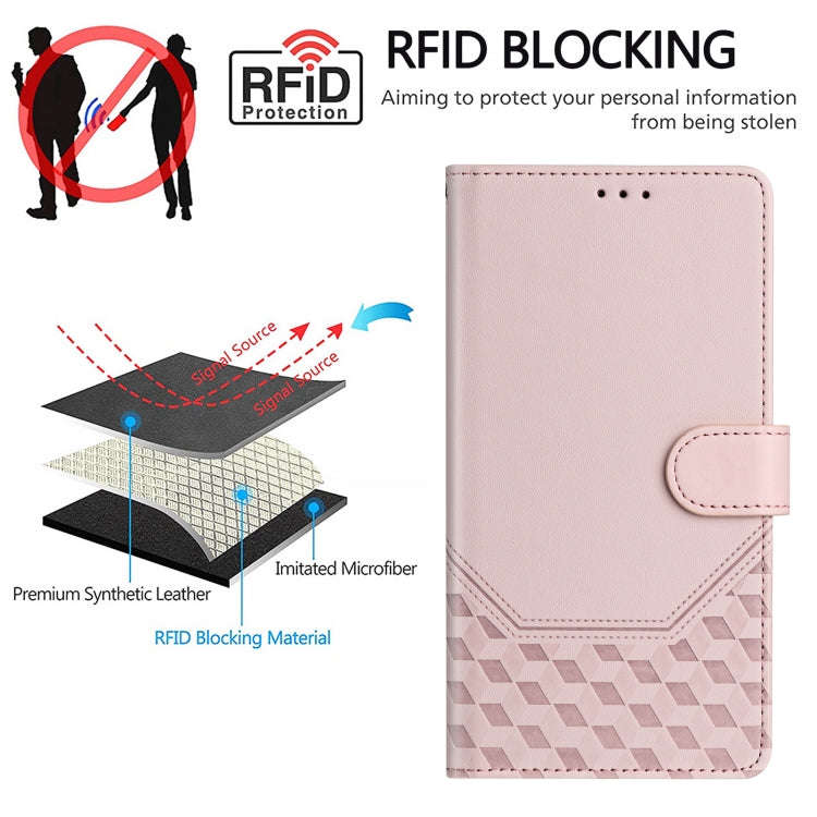 For Ulefone Note 17 Pro Honeycomb Embossing RFID Leather Phone Case(Pink)