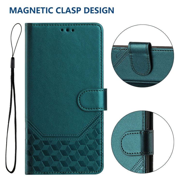 For Blackview Wave 6C Honeycomb Embossing RFID Leather Phone Case(Peacock Green)