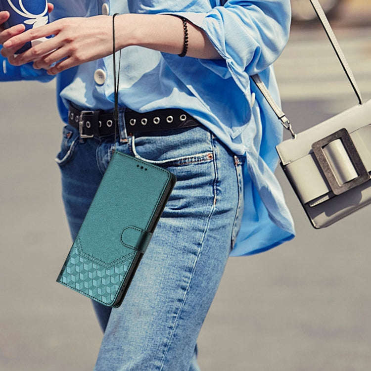 For Blackview Wave 6C Honeycomb Embossing RFID Leather Phone Case(Peacock Green)