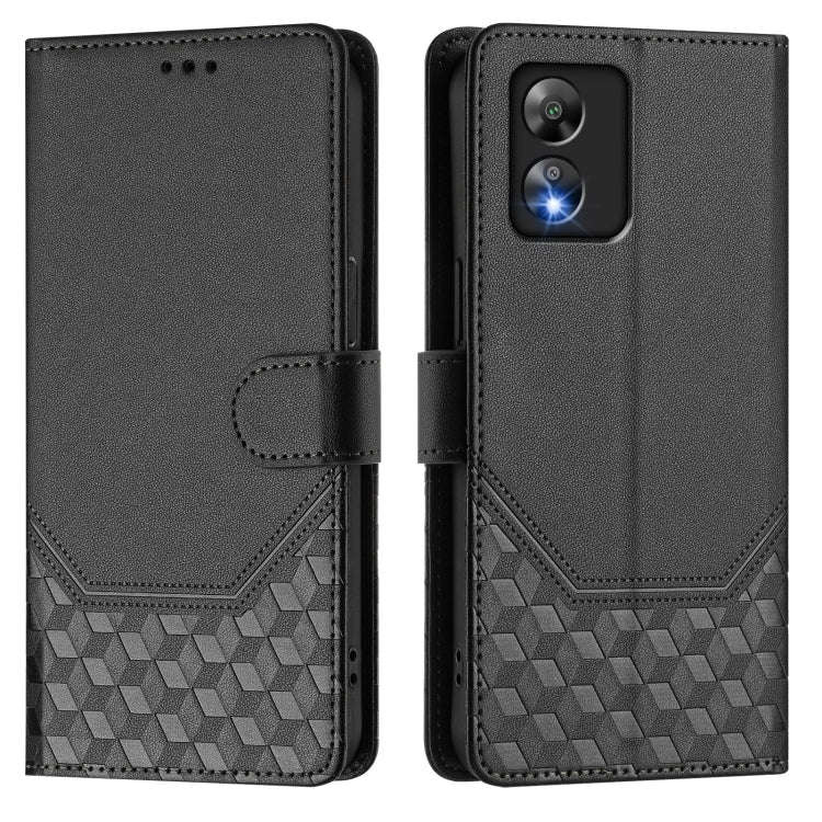For Boost Mobile Celero 5G SC SN339D Honeycomb Embossing RFID Leather Phone Case(Black)