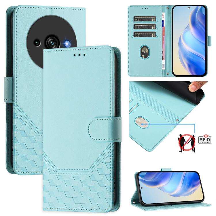For Oukitel C59 / C59 Pro Honeycomb Embossing RFID Leather Phone Case(Mint Green)