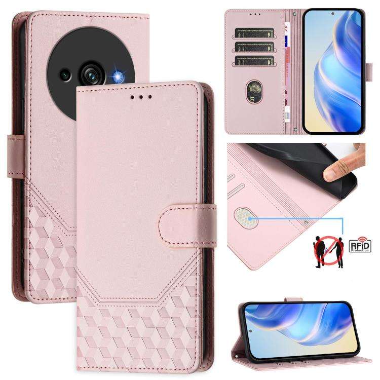 For Oukitel C59 / C59 Pro Honeycomb Embossing RFID Leather Phone Case(Pink)