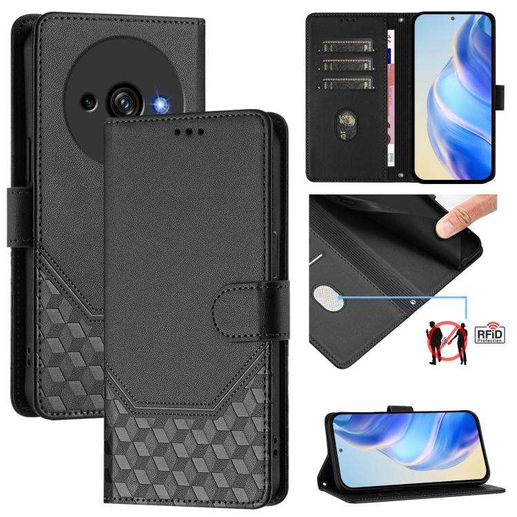 For Oukitel C59 / C59 Pro Honeycomb Embossing RFID Leather Phone Case(Black)