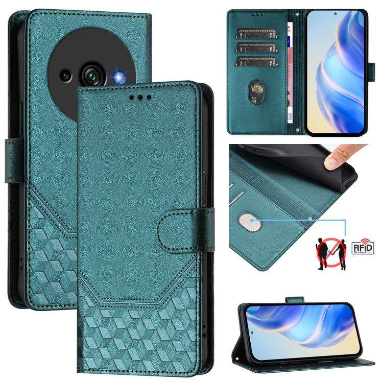 For Oukitel C59 / C59 Pro Honeycomb Embossing RFID Leather Phone Case(Peacock Green)